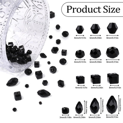 Song Xi 1500PCS Glass Beads for Jewelry Making, Assorted Faceted Crystal Beads Kit for Bracelet Earring Necklace, for DIY Clear and Iridescent Christmas Gift (Black) ﻿ ﻿