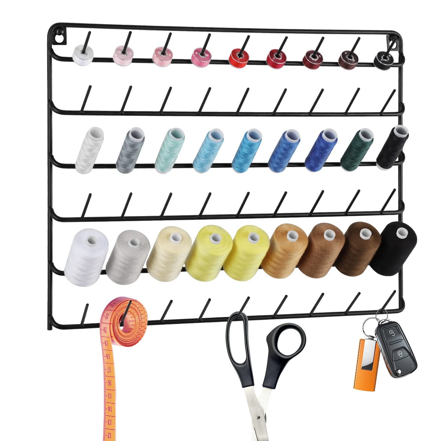 YBING Thread Holder Wall 2 Pack 54 Spools Thread Rack Wall Mount Embroidery Spool Thread Organizer Metal Sewing Thread Organizer with Hanging Tools for Quilting