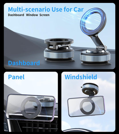 Gahenwo Vacuum Magnetic Car Phone Holder Stand,360° Adjustable Car Phone Mount for Magsafe with Suction Cup & Swivel Lock,Foldable Phone Holders for Your Car,Cell Phone Car Mount for iPhone & Android