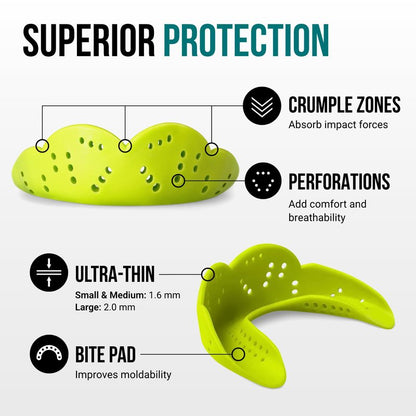 SISU Aero Medium Mouthguard, Neon Flash - 30% Stronger Protection for Lacrosse, Football, Hockey, Roller Derby, Team Sports - Remoldable Up to 20 Times - Ultra Slim - Works for Braces - Non Toxic