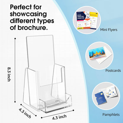 MaxGear Brochure Holder 4x9 inch with Business Card Organizer, Acrylic Literature Display Stand Clear Plastic Flyer Holder Wall Mount or Countertop Use for Pamphlets, Booklets, 6 Pack