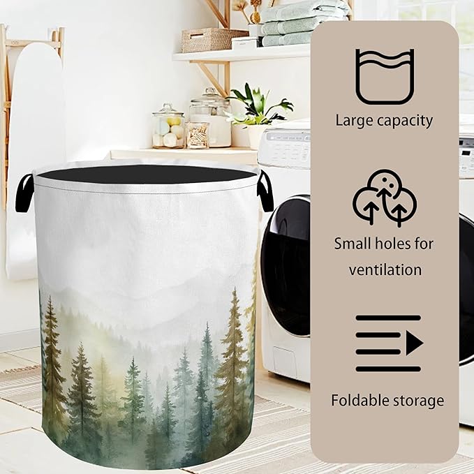 Misty Forest Green Foldable Laundry Hamper
