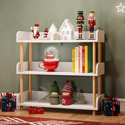 Breezestival 3-Tier Wooden Open Bookshelf, Modern Display Shelf with Standing Storage Rack, Multifunctional Bookcase for Home and Office, Living Room, Bedroom, Library, White