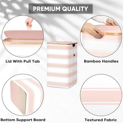 BALEINE Laundry Hamper with Lid, Tall Laundry Baskets with Bamboo Pull Handles