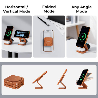 KU XIU QI 2.2 25W 3-in-1 Charging Station for Apple Device, Foldable Magnetic Charger for iPhone 17/16, 5W for Apple Watch & AirPods, Fast Travel Wireless Charging Stand with 45W Adapter