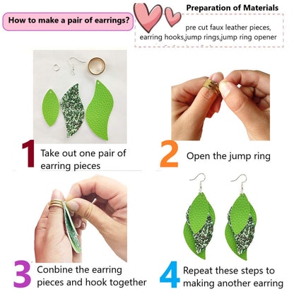AOUXSEEM 181 Pcs Leaf Faux Leather Earrings Making Kit for Beginner, Contains 60 Pre Cut Lightweight Glitter Printed Synthetic Fabric Pieces and Hypoallergenic Hooks Jump Rings (Solid A)