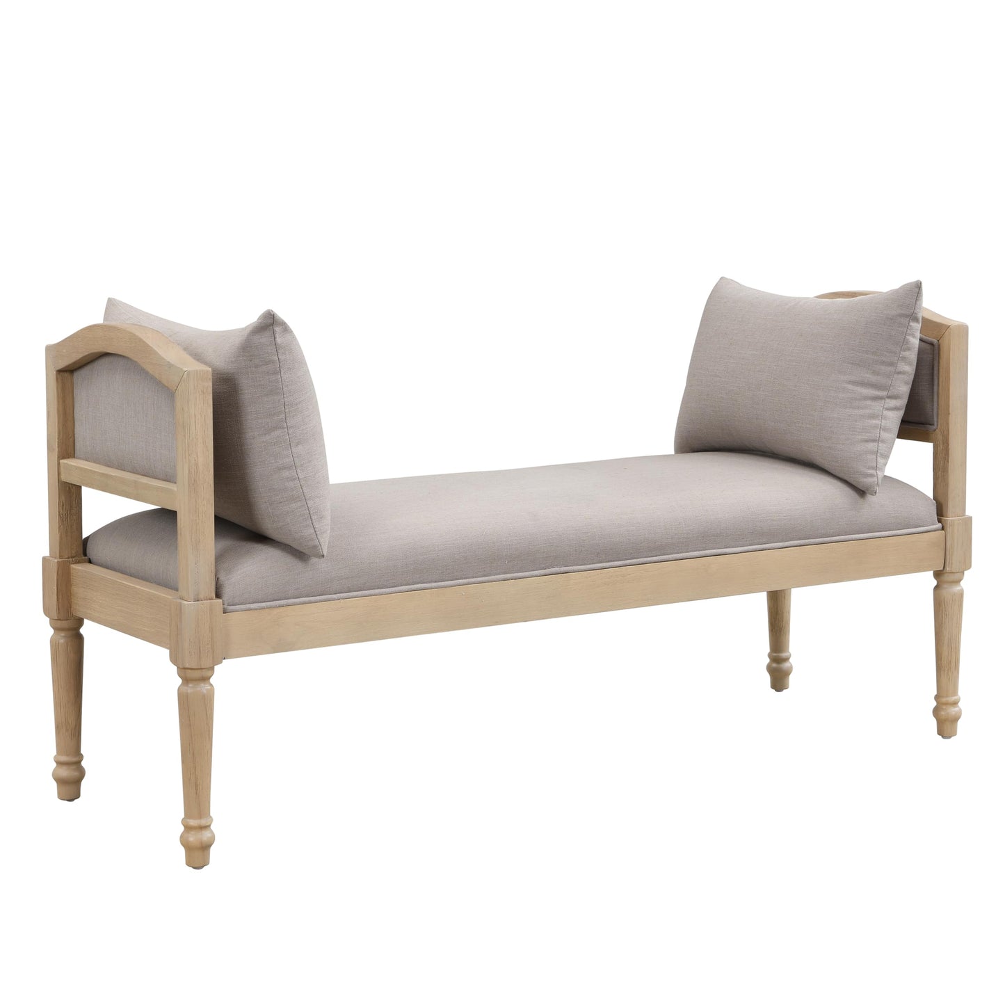 Christopher Knight Home Upholstered Bench with Turned Wood Legs and Side Cushions, Farmhouse Accent Bench, Solid Wood Frame Entryway End of Bed Bench, Greige Cushion and Finish