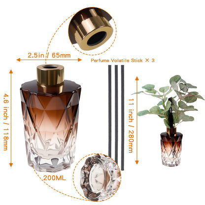 Greenery Reed Diffuser Bottle, Empty Bottle with Scent Diffuser Sticks Fake Eucalyptus, Fragrance Aromatherapy Essential Oil DIY Glass Jar for Bathroom Bedroom Shelf Office Decor (A Style)