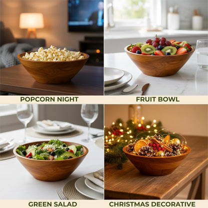 Aurah Acacia Wood Salad Bowl, 9.7" Diameter x 4.2" Height – Medium Wooden Mixing & Serving Bowls for Salad, Pasta and Fruits – Kitchen & Outdoor Dining - Capacity 3.8 Quarts