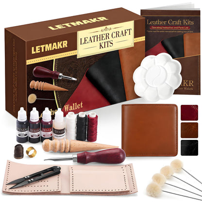 Leather Working Tools-Leather Crafting Kit with Paint Set and Cowhide-Men's Wallet DIY Kit-Birthday Gift for Men,Dad,Boyfriend,Husband-Art and Crafts for Adults-Hobbies for Women and Men