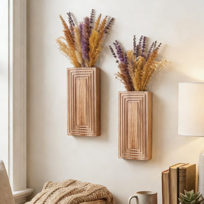 FancyPlus Wooden Wall Planter Vase,2 Pack Hanging Planter for Indoor Fake Plants Modern Boho Farmhouse Wall Art Decor for Home Indoor Kitchen Modern Farmhouse Bathroom Living Room Dining Room(Brown)