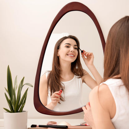 sawsile Irregular Wall Mirror for Bathroom,Wood Asymmetrical Rustic 19.5 x 30.5 inch Farmhouse Vanity Unique Walnut Decorative Large Mirror for Entryway,Bedroom,Living Room,Washroom