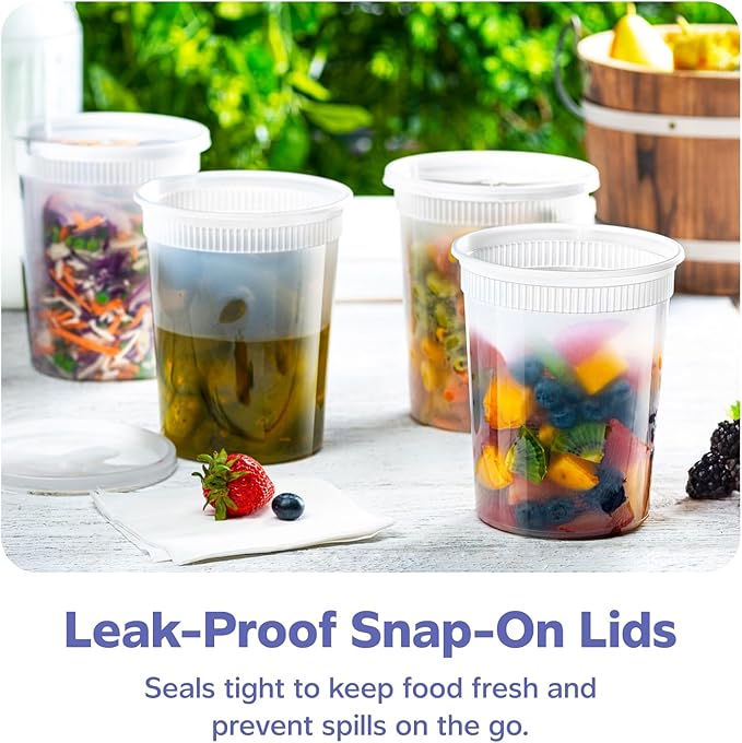 GUSTO [32 oz. - 24 Count Plastic Deli Containers - Disposable Food Storage
