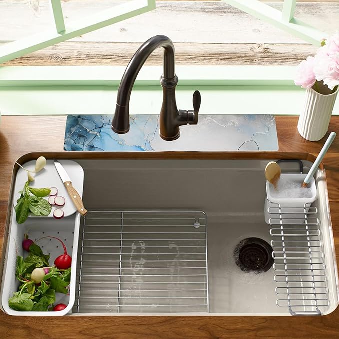 24.5" x 15.5" Dish Drying Mat & 24" x 5.5" Sink Splash Guard, Super Absorbent