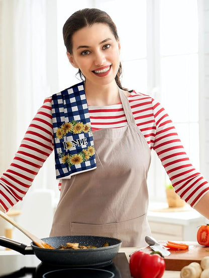 Bencailor 4 Pcs Sunflower Kitchen Towels Blue and White Floral Hand Dish Towels