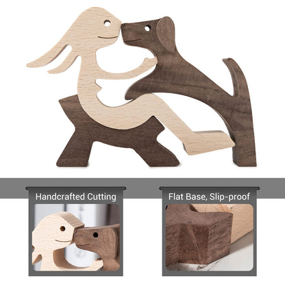 ISHINE Handmade Wooden Statue, Sitting Woman and Dog, Wood Decor Accents Craft Figurine for Bedroom Home Office Shelf Decor Gift Natural ECO Friendly