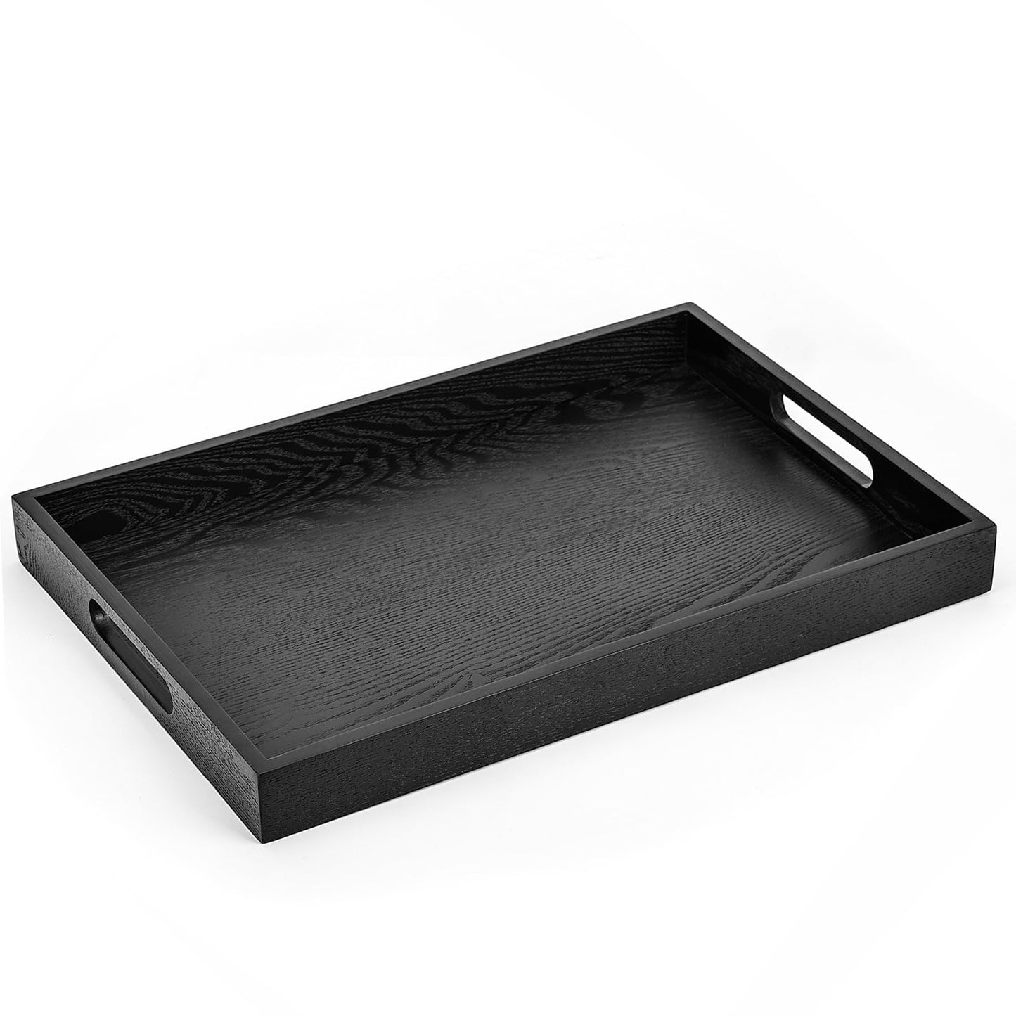 Wooden Serving Tray with Handles, 16.9 Inch Coffee Table Tray for Daily Use, Farmhouse Wood Tray for Breakfast, Lunch, Dinner, Home Kitchen Dining Tabletop Decor, Ottoman Decorative Tray, Black