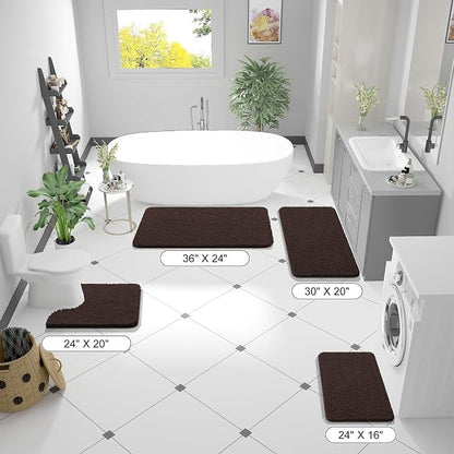 OLANLY Large Bathroom Rugs 47x32, Extra Soft Absorbent Chenille Bath Rugs, Rubber Backing Quick Dry, Machine Washable Bath Mats for Bathroom Floor, Tub and Shower, Home Decor Accessories, Brown