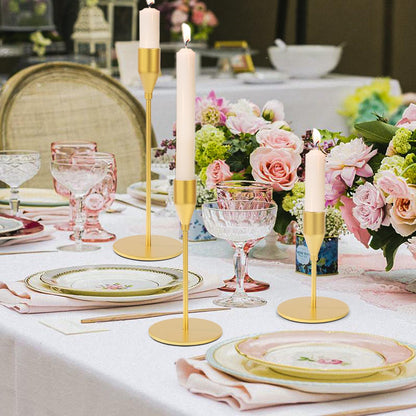 Matte Gold Candle Holders Bulk Painted Gold Metal Candlesticks Fit 0.8 Inch Taper Candles Decorative Metal Candelabra for Wedding Home Holiday Anniversary Party Dinning Table Decors (Set of 15)