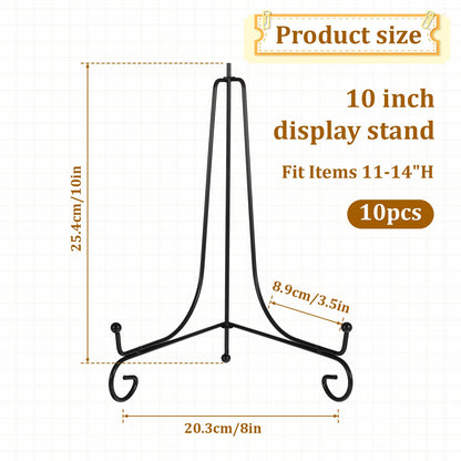 10 Packs Iron Display Stand, 10" Premium Black Iron Plate Stands Picture Stand Photo Stand for Display, Foldable Easel Stand Decorative Metal Plate Holders Display Stand for Frame Book Card Collection