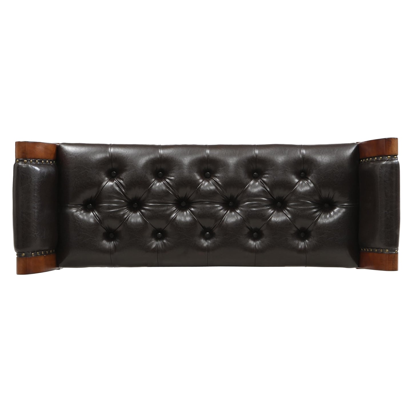 Christopher Knight Home Ionia 54'' Button-Tufted PU Leather Upholstered End of Bed Ottoman with Nailhead Trim, Wooden Living Room Ottoman Bench, Long Entryway Bench with Curved Armrest, Dark Brown