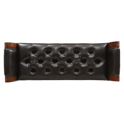 Christopher Knight Home Ionia 54'' Button-Tufted PU Leather Upholstered End of Bed Ottoman with Nailhead Trim, Wooden Living Room Ottoman Bench, Long Entryway Bench with Curved Armrest, Dark Brown