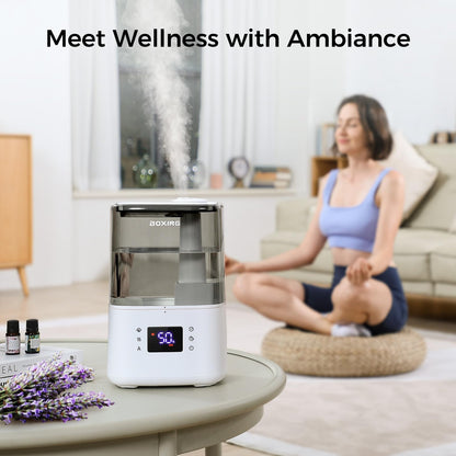 BOXING 4.5L Warm and Cool Mist Ultrasonic Humidifier for Bedroom Large Room, Top Fill Essential Oil Diffuser with Remote, Auto Shut-Off Quiet Sleep Mode, Humidistat, Timer, BPA-Free, 45H Runtime