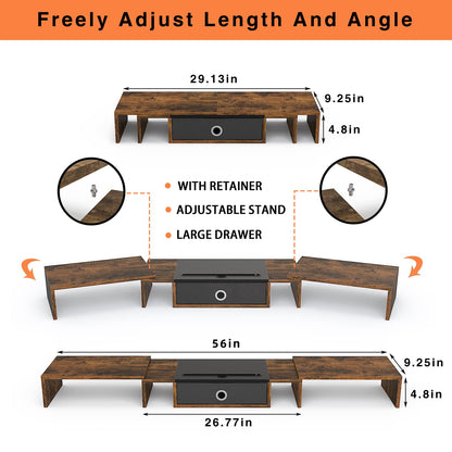 WESTREE Triple Dual Monitor Stand Riser with Drawer,Extra Large Adjustable for 2~3 Monitors,Solt for Phone & Tablet, Desktop Organizer Stand for Computer,Laptop,Printer,TV