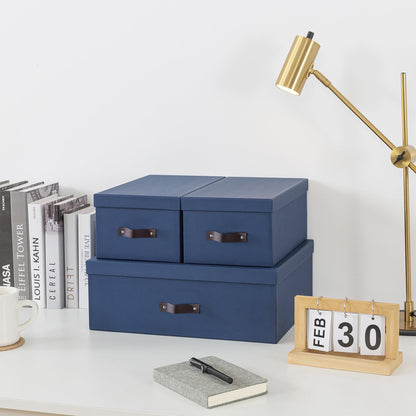 Soul & Lane Decorative Storage Boxes with Lids - Set of 3 (One Large and Two Medium), Sturdy Cardboard Organizers for Photos, Versatile Boxes with Handles for Office & Home, Navy