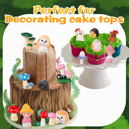 Canlierr 58 Pcs Miniature Garden Set Mushroom Hedgehog Fairy Rabbit House Diorama Accessories Mini Terrarium Figurines Micro Landscape Fairy Village Starter Kit for DIY Garden Decor Dollhouse Craft