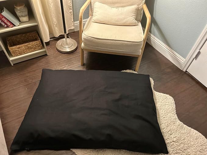Natural Cotton Canvas Dog Bed – Raw Cotton Filled Pet Cushion Insert, Breathable Eco-Friendly Dog Mattress, Durable Washable Cover with Zipper (Black, Small 36"x22"x3")