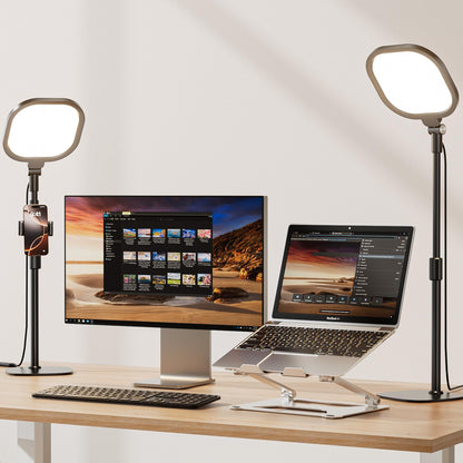 2 Packs Video Conference Lighting Kits, Dimmable Desk Ring Light with Stand and Phone Holder, Computer Laptop Light for Zoom Meeting, Video Calls, Live Streaming, Podcasting, Video Recoring