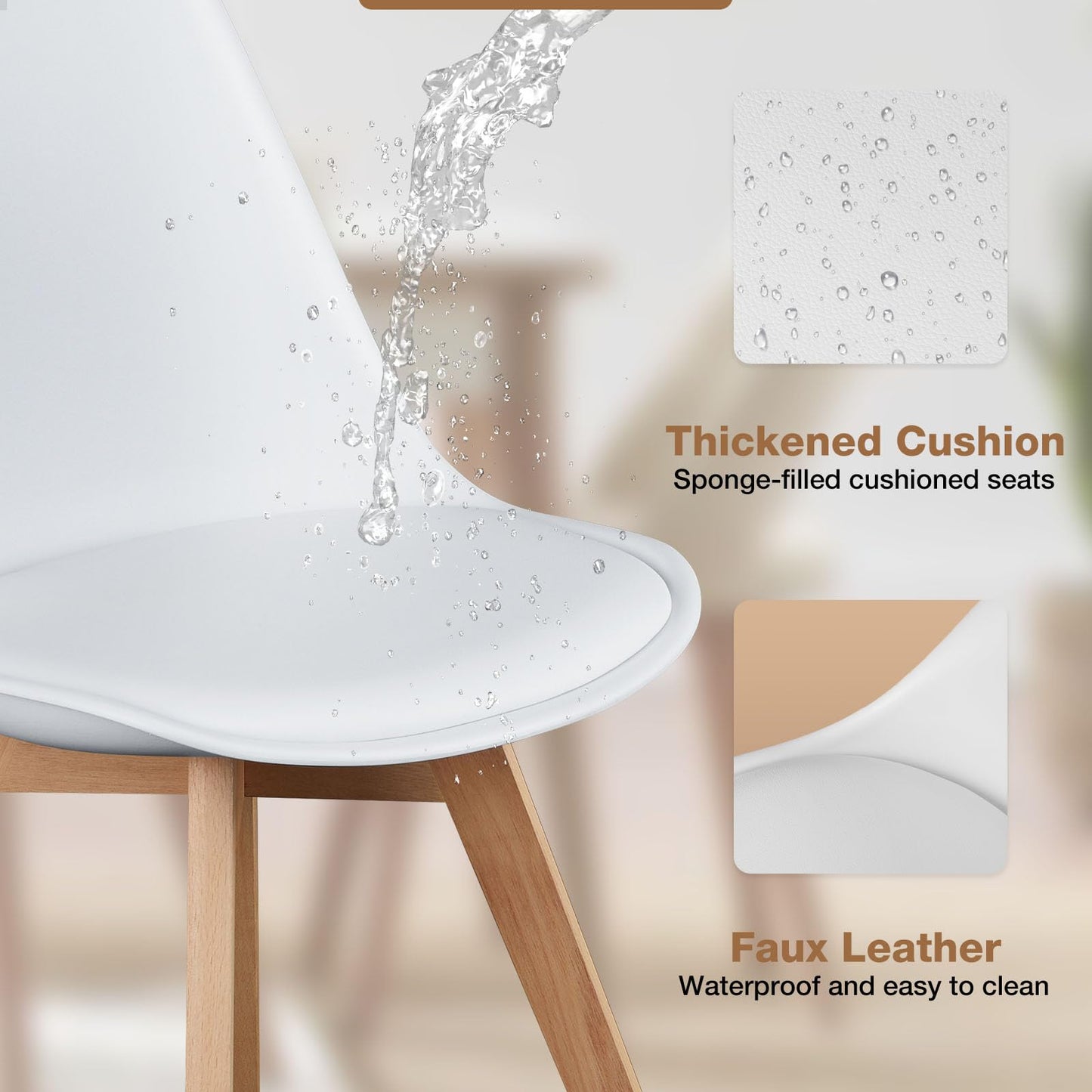 OLIXIS Dining Chairs Set of 8 Kitchen Mid Century Modern Chairs with Wood Legs and PU Leather Cushion, Upholstered Accent Chai for Living Room Bedroom Outdoor Lounge, White