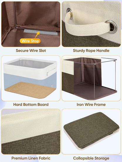 BALEINE 2 Pack Fabric Closet Storage Bins for Shelves, Linen Closet Organizers and Storage, Decorative Baskets for Organizing, Shelf, Clothes, Home, Office (Brown, 14''x10''x8.5'')