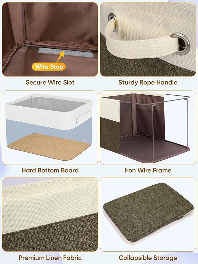 BALEINE 4 Pack Fabric Closet Storage Bins for Shelves, Linen Closet Organizers and Storage, Decorative Baskets for Organizing, Shelf, Clothes, Home, Office (Brown, 17''x13''x10.5'')