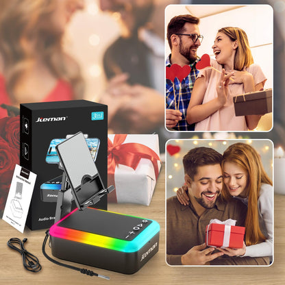 JTEMAN Gifts for Men Women, Cell Phone Stand with Bluetooth Speaker and Light, Portable Lanyard, Cool Tech Gifts for Dad Mom Husband, Unique Birthday Gift Ideas Black