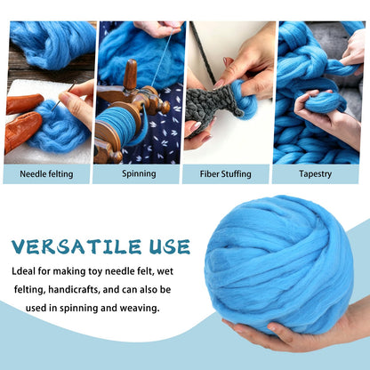 Core Wool for Needle Felting, 8 OZ Merino Wool Roving, Soft Felting Wool for Spinning, Needle Felting Supplies, Chunky Yarn, and Wet Felting, Blue