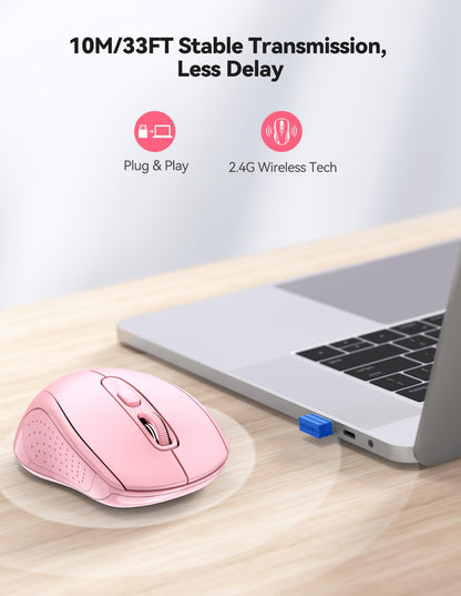 TECKNET Wireless Mouse for Laptop, Silent Bluetooth Mouse(BT5.0 & 2.4G) 4000DPI Adjustable, Computer Portable PC Quiet Mice with USB-A Receiver & 6 Buttons for Mac, 18 Months Battery