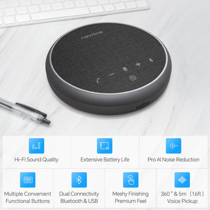 N newline Conference Speaker and Microphone, 2 Mics 360° Voice Pickup, AI Noise Reduction & Clear Calls, USB & Bluetooth Speakerphone, Up to 12H Call Time, for Small-to-Mid Meetings & Home Office