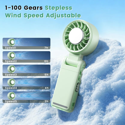 HEEYCEM 4-IN-1 Clip-On Portable Fan Rechargeable Handheld Mini Fan with lce Cooler,5 Gear High Speed 360° Rotatable Small Pocket Fans, for Outdoor, Travel, Beach, and Office (Green)