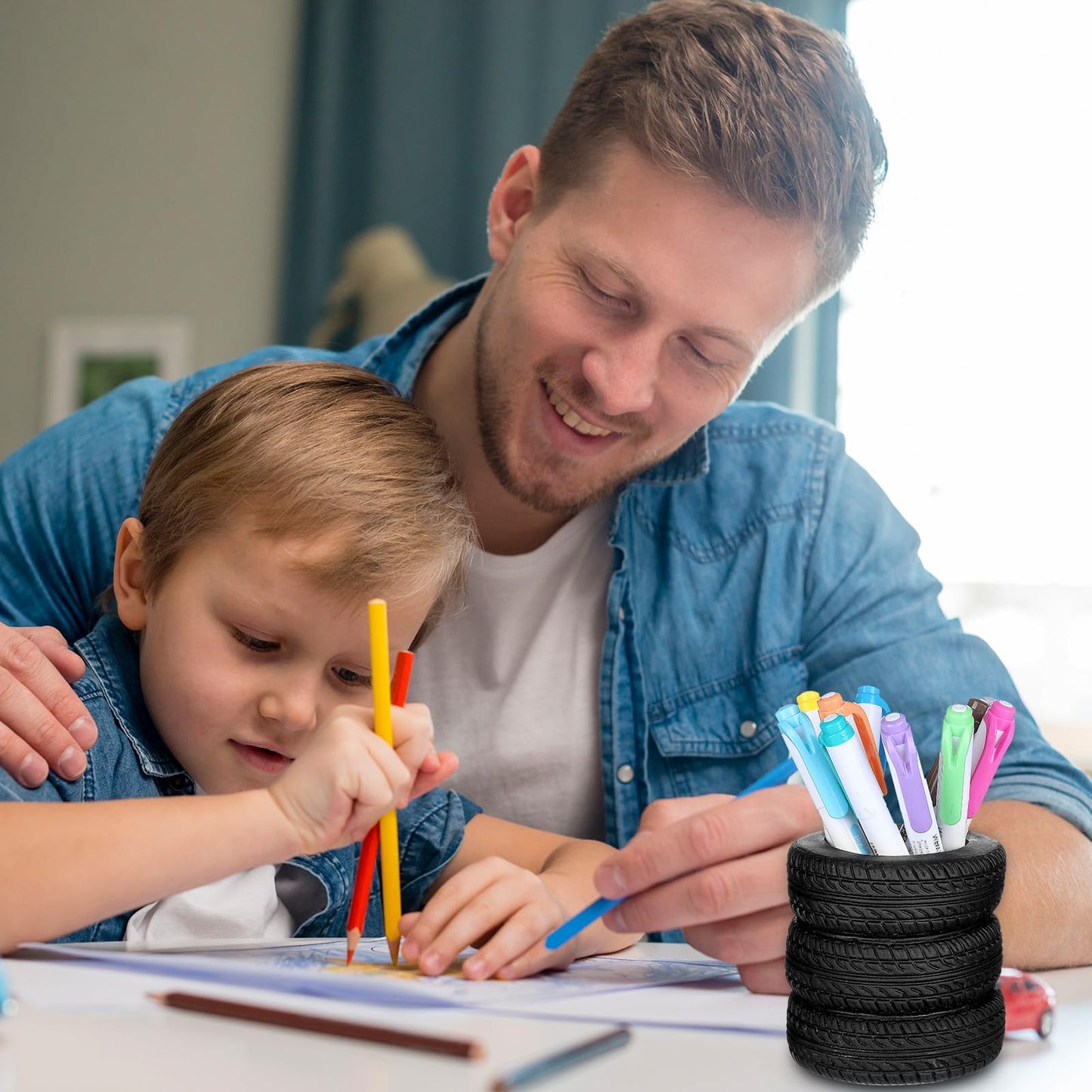 4 PCS Tire Shape Pencil Holder, Car Tire Pencil Holder, Black Pen Holder, Suitable for Classroom, School, Office, Study Room (Black)