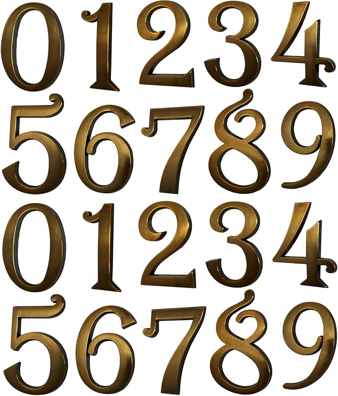 Bronze Mailbox Numbers Door Address Sign Stickers for Outside, Stick on Aprtment Office Home Room Doors, Aged Metal Shiny, Waterproof and Durable.(Bronze, 2.75" - Set of 20)