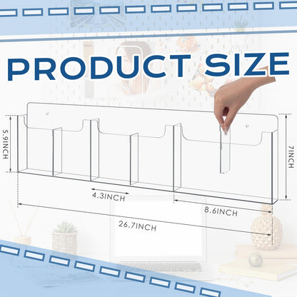 Sherr Acrylic Brochure Holder Wall Mount with Removable Adjustable Dividers, 6/ 3 Pockets Large Capacity Literature Display Stand for 4''x 9'',8.5''x11'' Pamphlets, 26.7''x7'' for Office Hotel Lobby