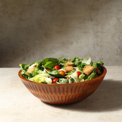 LAVAUK 12" x 4" Wood bowl with hand carved pattern | 4.3 quarts capacity | wooden bowl for food, serving salads, pasta, cereal or popcorn | kitchen counter centerpiece bowl for fruits |