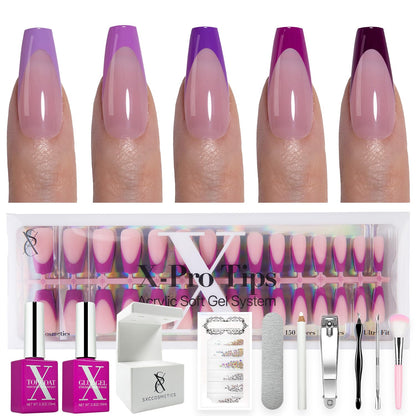 SXC Cosmetics French Tip Press On Nails - Skin Tone Nude and Color Series, Short Coffin X-Pro Tips Starter Kit ST119KIT
