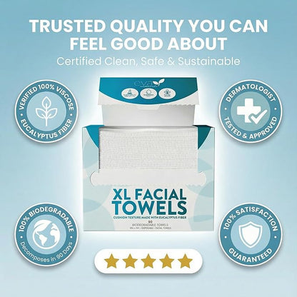 Disposable Face Towels XL 10x12-100% Viscose Eucalyptus Biodegradable Clean
