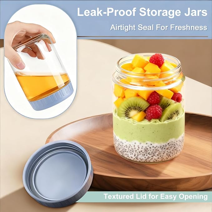 Overnight Oats Containers with Lids, 10 & 16 & 24 oz Wide Mouth Mason Jars with Lids, 6 Pack Glass Jars with Airtight lid for Chia Pudding Yogurt Salad, Meal Prer Oatmeal Jars