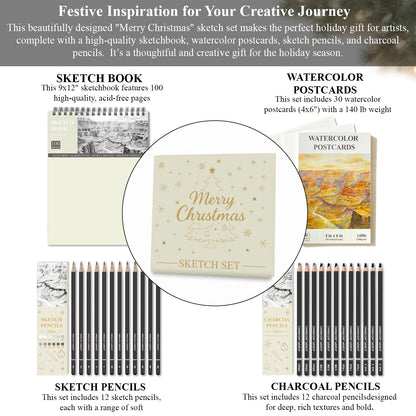 SuFly Sketch Pad and Pencil Set for Kids Ages 8-12 | Complete Sketch Set with 9x12 Sketchpad, Watercolor Postcards & Pencils (Graphite and Charcoal), Sketch Pads for Drawing for Adults & Art Supplies.