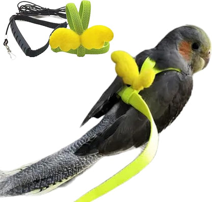 Pet Parrot Bird Harness Leash Adjustable Bird Flying Harness Traction Rope with Cute for Parrots Budgerigar Lovebird Cockatiel Mynah Outdoor Training Toy (Mannikin/Finch,Yellow)