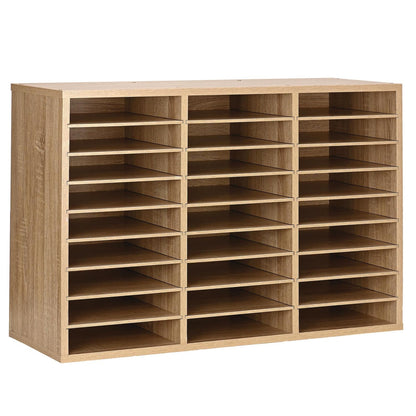 AdirOffice Classroom Mailbox - Wooden Literature Organizer, Construction Paper Storage Organizer, Mail Sorter with Slots, Office Mailboxes with Removable Shelf (27 Slot, Oak)